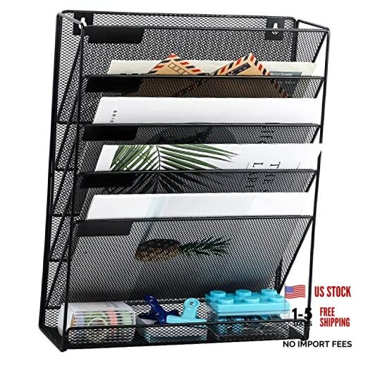 Desk File Organizer Mesh 6-Tier, Hanging Wall Mount Document 6 Tier Black