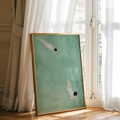 Japandi Swimmer Print Sage Green Poster Minimalist Wabi Sabi Wall Art Decor