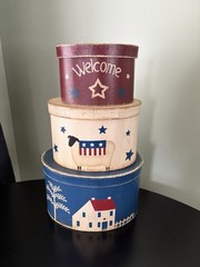 Americana Primitive Nesting Stacking Boxes Oval Painted Farmhouse Country Set 3