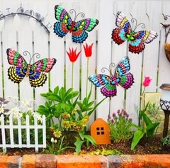 3D Metal Butterflies Set Of 4 Colorful Hanging Garden Decor