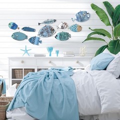 10 Pcs Fish Wall Decor Wooden School of Fish Wall Hanging Decor Wood Beach Wa…
