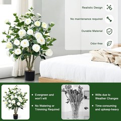 Artificial Camellia Tree 2 Pack 42″ Faux Camellia Plant in Pot with 32 Blooming