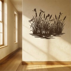 Cattails & Dragonfly Metal Wall Art, Pond Nature Wall Decor