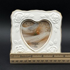 New White Porcelain Heart Frame 3 X 3 Photo Roses Gold Trim 4.75 X 4.75 Inch