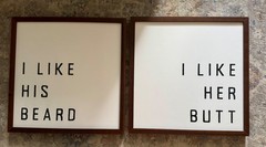 “I like her butt” & “I like his beard” framed wall canvas set-discontinued-cute!