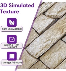 3D Peel and Stick Faux Stone Wall Panels 11.8″ x 11.8″ 10-Pack, Stone-Look Wall
