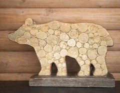 Extra Large Rustic Bear Sculpture Log Slice Wood Look Cabin Lodge Decor 22”x 13″