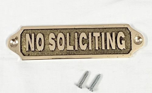 Solid Brass No Soliciting Sign Plaque – Door Wall Plate | 13cm – Screw Mount