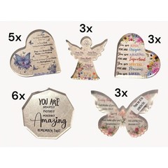 20pc Motivational Religious Acrylic Plaque Set Hearts Angels Butterfly Decor
