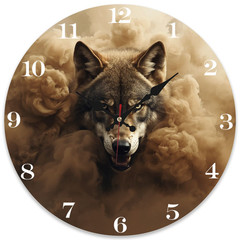 Round Wood Wall Clock 9.8″ Smoke Wolf Art Nature Decor