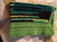 Handmade Crochet Striped Green Yellow Black lap Blanket Bordered