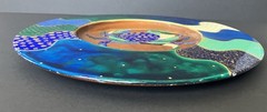 Bibi Leon Hand Crafted Painted Crab Mahogany Wood Charger Plate Tray Signed