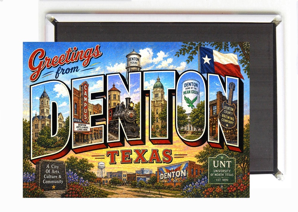 Greetings from Denton Texas FRIDGE MAGNET travel souvenir