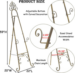 Vintage Metal Free Standing Adjustable Display Stand Easel with Chain Support…