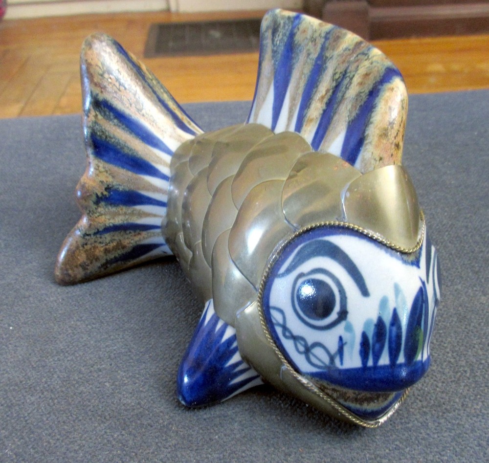 VTG Japanese Ceramic & Brass Fish 6½» Owned by Veteran of Famous Nisei Regiment