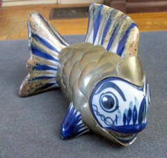 VTG Japanese Ceramic & Brass Fish 6½» Owned by Veteran of Famous Nisei Regiment