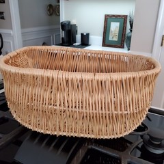 Handwoven Wicker Rounded Rectangular Bowl Basket Natural Light Wood Lightweight