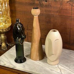 Home Decor Bundle 7pc Ceramic Wood Stone Metal Glass Accents Beige Green