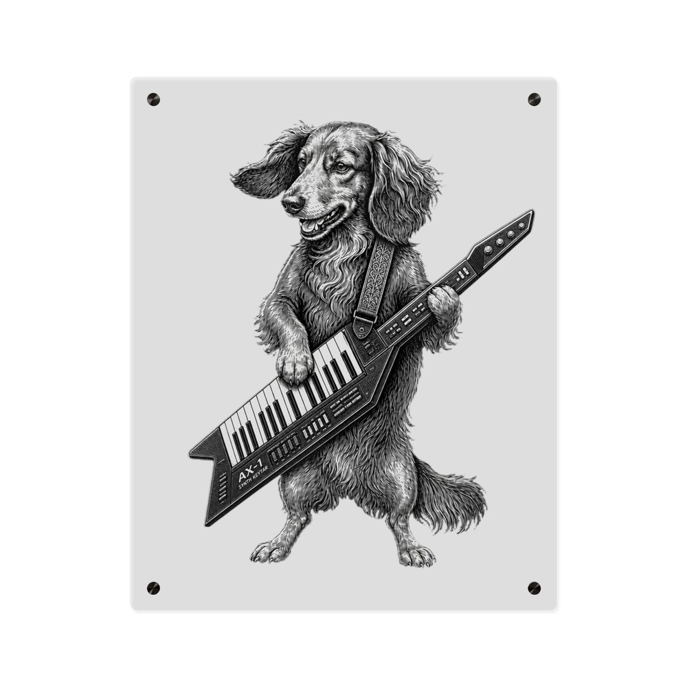 Dachshund Playing Keytar Acrylic Wall Art Panels | Music Dog Decor