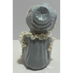 Piano Baby Porcelain Figurine Lace Embellishments Hat Clothes Flowers Blue 7″