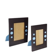2 Sicura Italian Designs Picture Photo Frames Leather Brown Blue Circles 5×7 4×6
