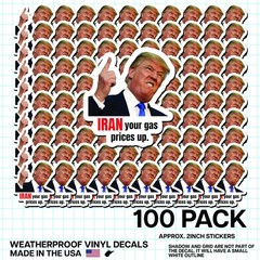 Trump “Iran Prices Up” Sticker 100 Pack Funny Gas Meme Political Decal 2″