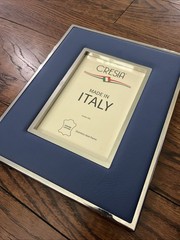 NEW Cresia Italy Blue Genuine Leather Stainless Steel Picture Frame 4x 6 Read