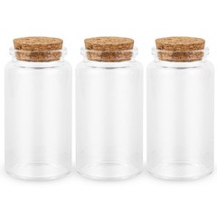 3PC100ML Empty Glass Jars with Cork Stoppers for 1.85 inches x 90 mm, Clear