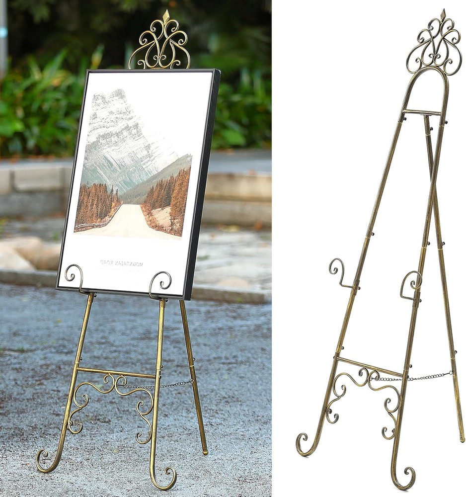 Vintage Metal Free Standing Adjustable Display Stand Easel with Chain Support…