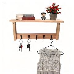 Wooden Wall Shelf with Hooks Heavy Duty Coat Rack Organizer for Entryway