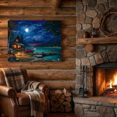 Artiluxy LED Canvas Wall Art Cabin Lake House Decor Battery Operated 24x18in
