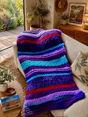 Handmade Chunky Knit Blanket 45×78 Purple Lilac Blue Red Soft Cozy FREE SHIPPING