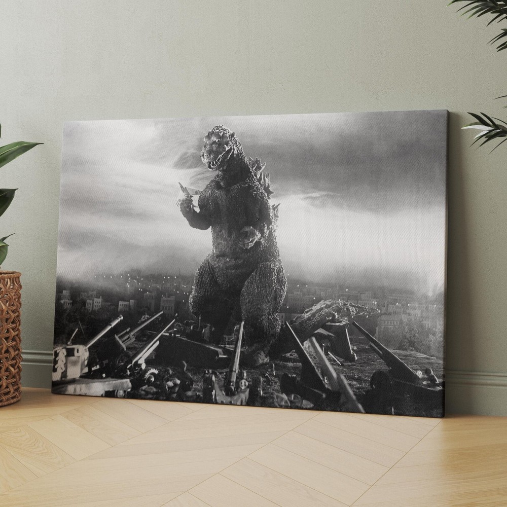 Godzilla 1954 1950s Movies Black and White Canvas Wall Art Print