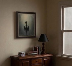 Dark Brown Framed Black Swan Wall Art – Gothic Swan Canvas Wall Decor, Dark A…