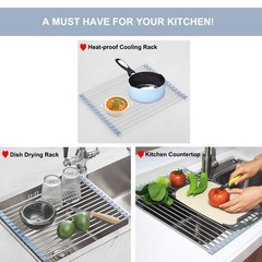 MECHEER Over The Sink Dish Drying Rack, Roll Up 17.5»x11.8», Gray