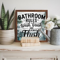 Bathroom Rules Wash Brush Flush Rustic Wooden Plaque Bathroom Wall Decor Sign