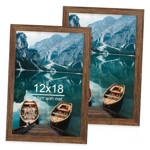 12×18 Frame Set of 2 Wood Style, Display 12 x 18 Poster 12×18 in Rustic Brown