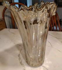 Elegant Murano Blown Glass Vase Transparent Smokey Tan Made In Italy 15 In. Tall