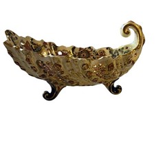 Antique Budapest Fischer Rare Ornate Gold Floral Pierced Footed Bowl