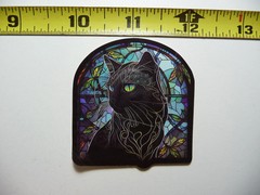 BLACK CAT LEFT CURVES SMALL STICKER DECAL STAINED GLASS STYLE BEAUTIFUL COLORS