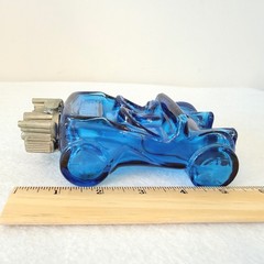 Vintage Avon Blue Glass Hot Rod Car Aftershave Bottle Engine Cap 5in