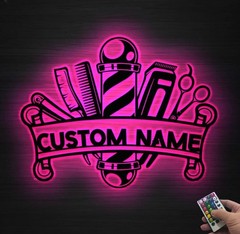 Personalized Barber Shop LED Sign, Custom Name Hair Salon Decor