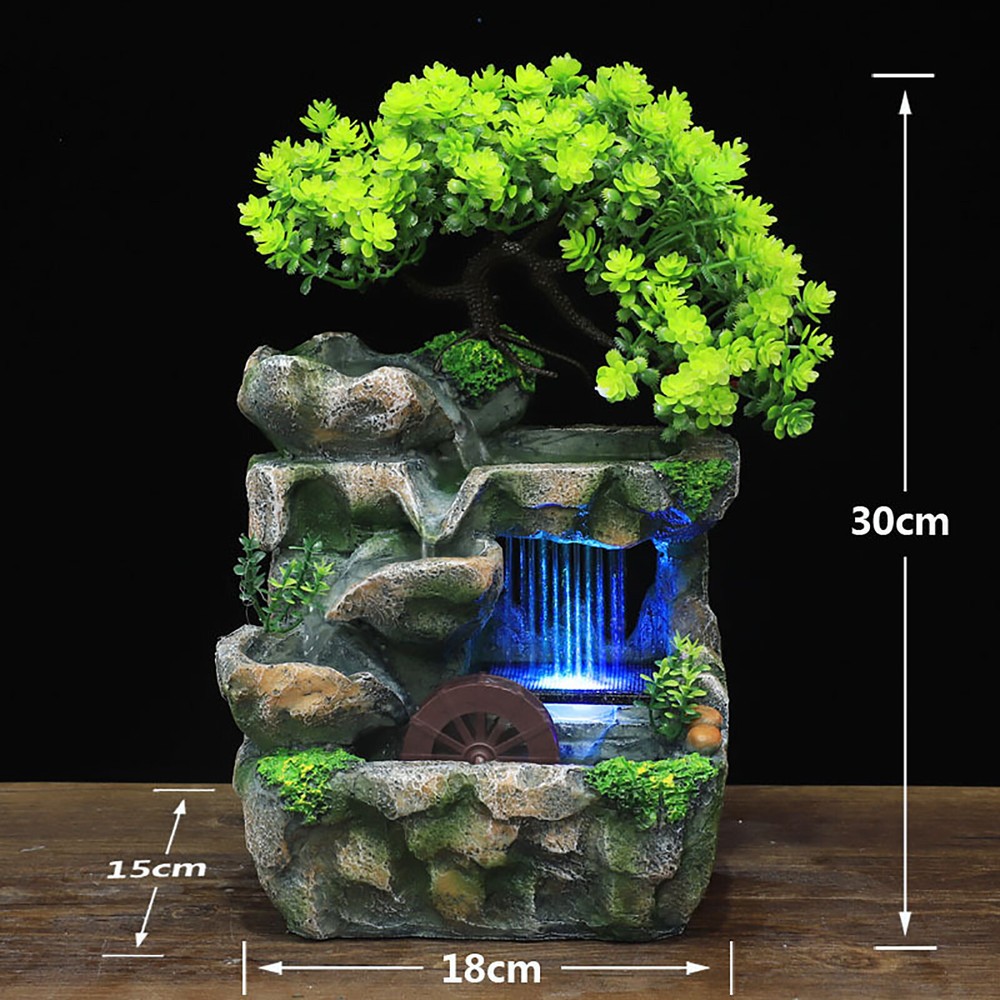 Mini Tabletop Water Fountain Rockery Waterfall w/ LED Light Table Decor Ornament