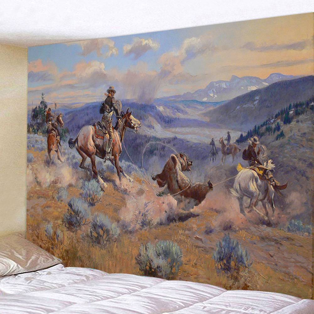 Extra Large Tapestry Wall Hanging For Men Western Cowboy Retro Fabric Art Poster