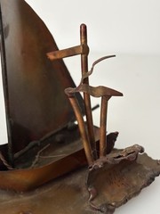 Signed W.Watts (?) 1981 Copper Sailboat Sculpture Brutalist Nautical Art