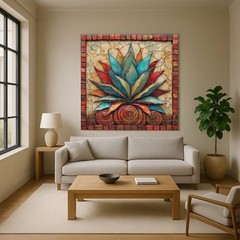 Mexican Agave Ceramic Tile Mural Colorful Succulent Southwest Wall Art Panel