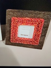 Pier 1 Beaded On Wood Picture Frame 5×6 ..holds 3×3 Picture