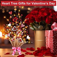 2 PCS 21in Valentine Lighted Artificial Berry Blossom Table Tree Heart