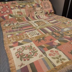 Woven Tapestry Throw Blanket Patchwork Americana Fringe Reversible Pastel VTG