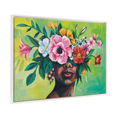 Colorful Female Flower Portrait Wall Art 1-Piece White Framed Canvas Art Print,